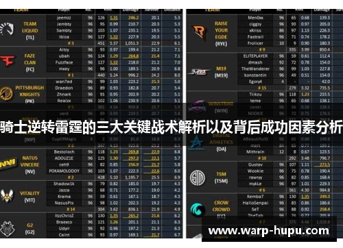 骑士逆转雷霆的三大关键战术解析以及背后成功因素分析